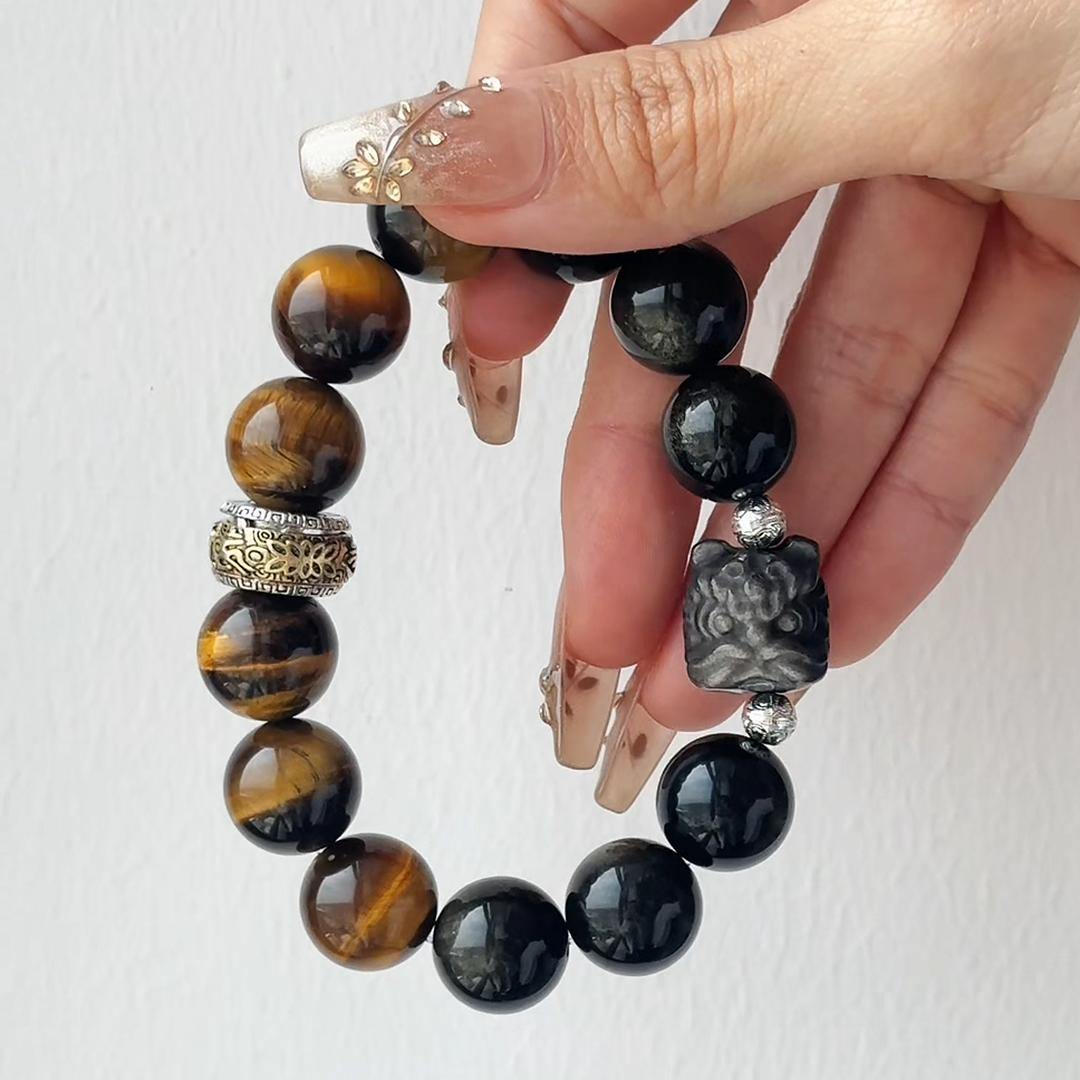 The Lionheart Bracelet | Tiger's Eye & Golden Obsidian | For Courage & Protection