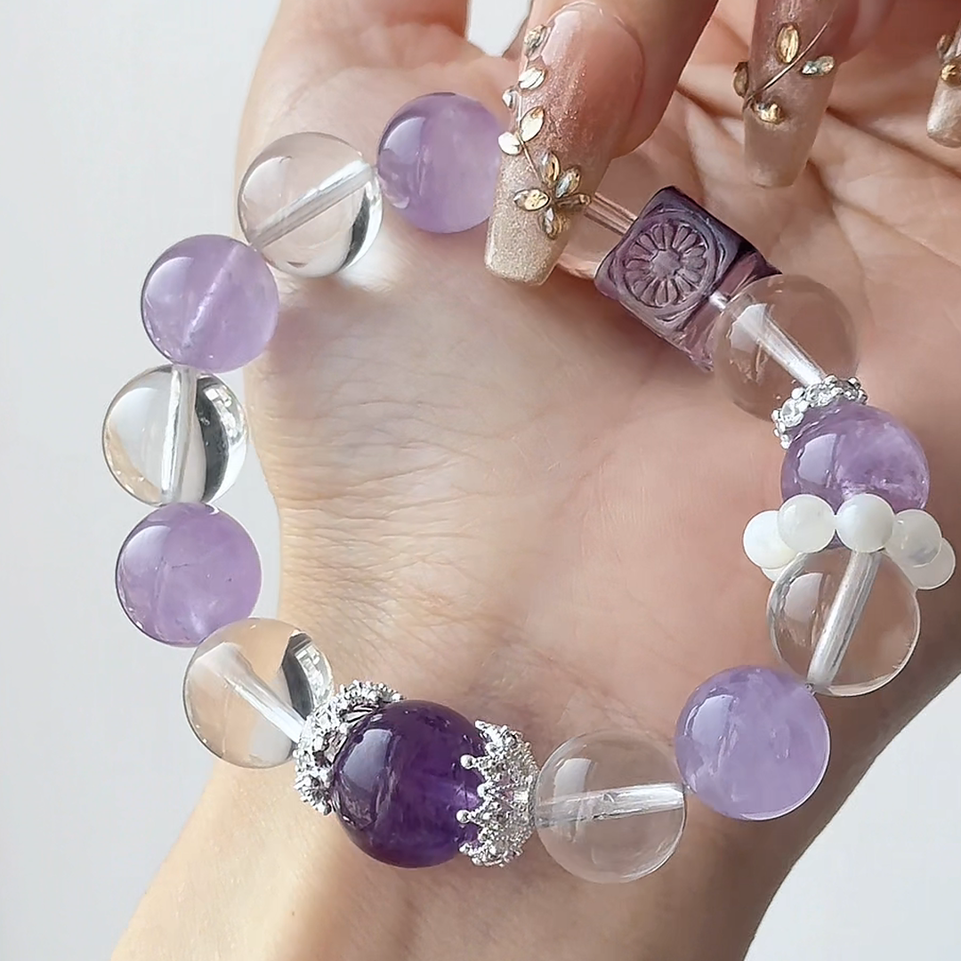 The Serenity Sorbet Bracelet | Lavender Amethyst & Clear Quartz | For Calm & Clarity