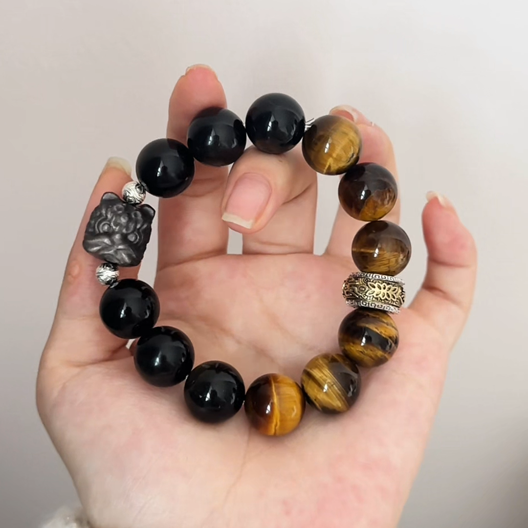 The Lionheart Bracelet | Tiger's Eye & Golden Obsidian | For Courage & Protection