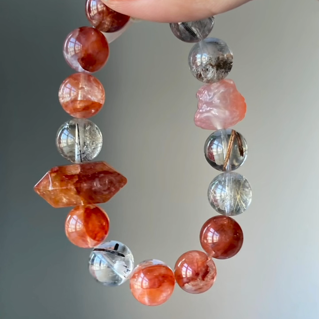The Sovereign Harvest Bracelet | Red Hematoid & Phantom Quartz | For Achievement & Recognition
