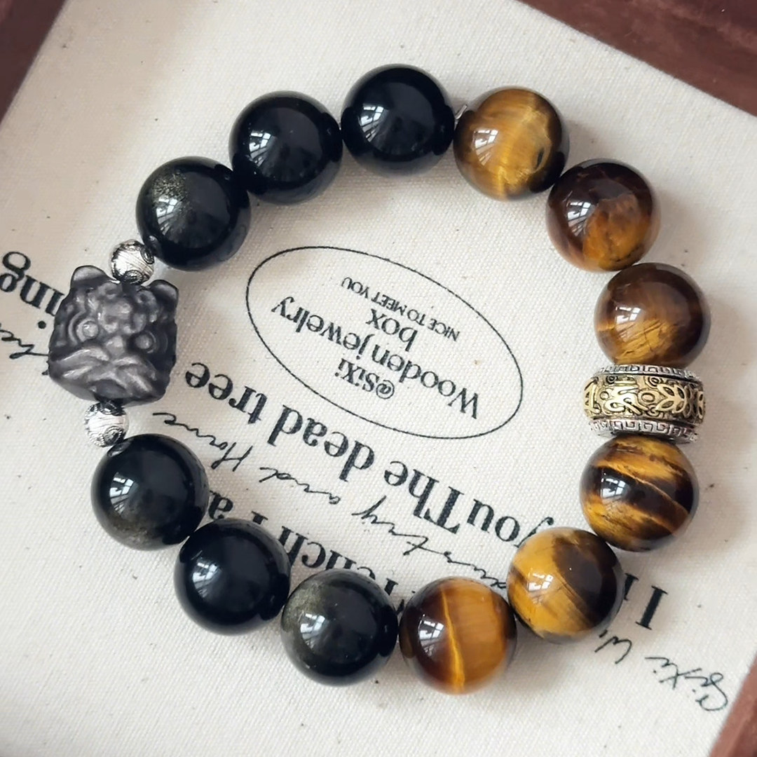 The Lionheart Bracelet | Tiger's Eye & Golden Obsidian | For Courage & Protection