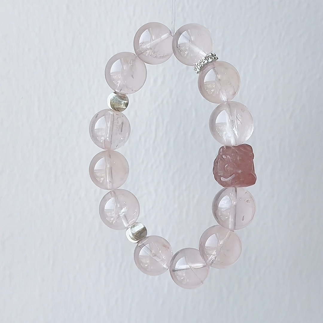 The Velvet Lion Bracelet | Rose Quartz & Strawberry Quartz | For Courageous Love