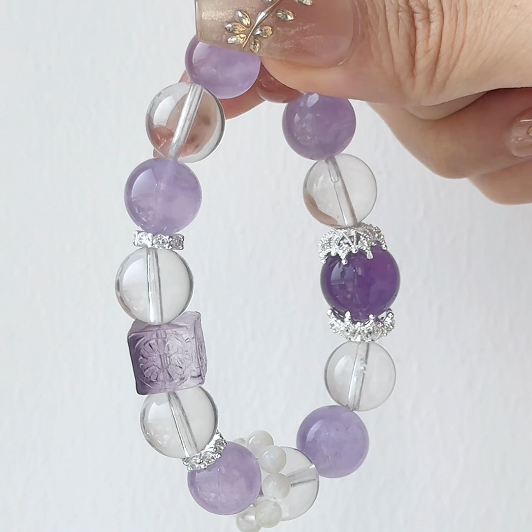The Serenity Sorbet Bracelet | Lavender Amethyst & Clear Quartz | For Calm & Clarity