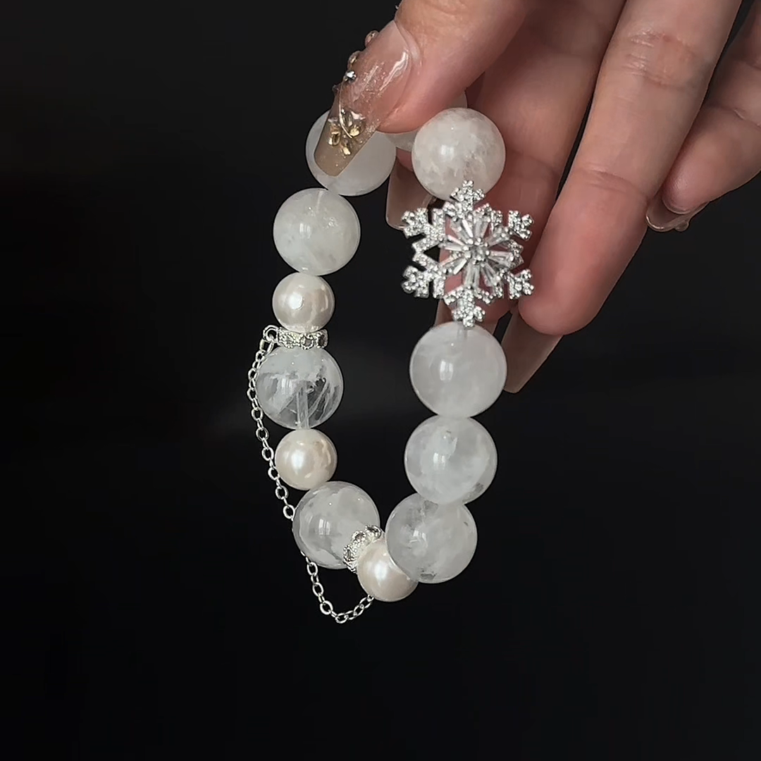 Snowflake Serenity Bracelet | White Phantom Quartz & Pearl | Clarity & Purity