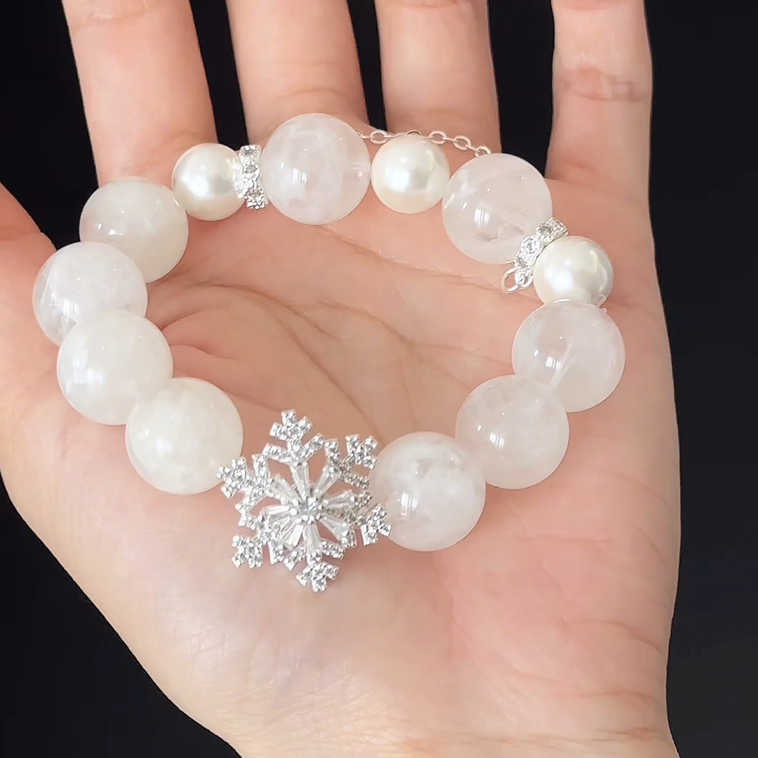 Snowflake Serenity Bracelet | White Phantom Quartz & Pearl | Clarity & Purity