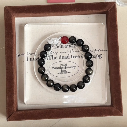 The Dragon's Ember Bracelet | Golden Obsidian & Red Agate | For Power & Protection