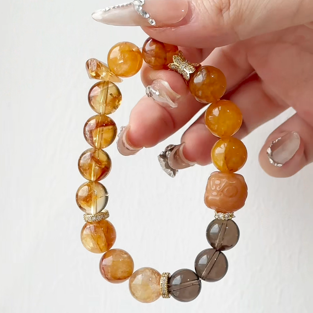 The Sovereign Bloom Bracelet | Smoky Quartz & Citrine | For Grounded Success
