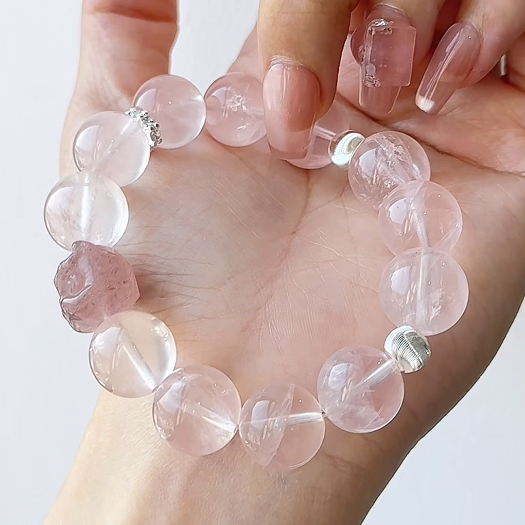 The Velvet Lion Bracelet | Rose Quartz & Strawberry Quartz | For Courageous Love