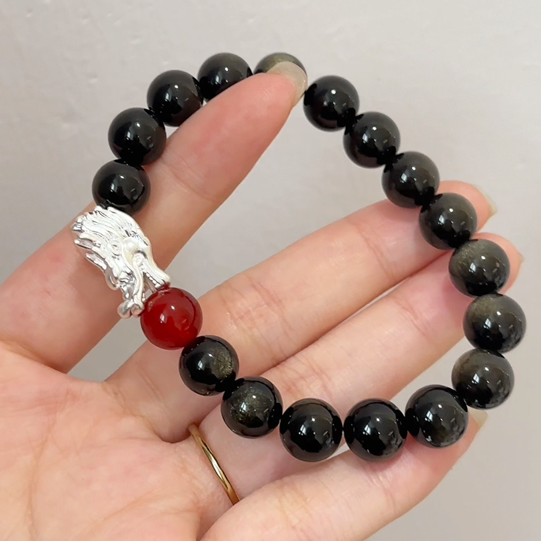 The Dragon's Ember Bracelet | Golden Obsidian & Red Agate | For Power & Protection