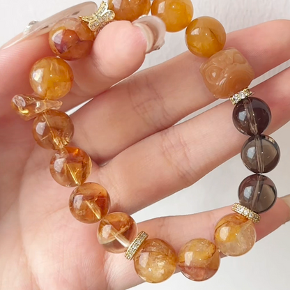 The Sovereign Bloom Bracelet | Smoky Quartz & Citrine | For Grounded Success