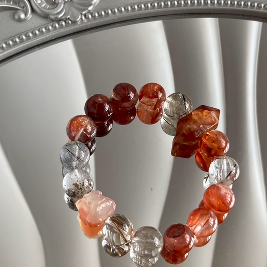 The Sovereign Harvest Bracelet | Red Hematoid & Phantom Quartz | For Achievement & Recognition