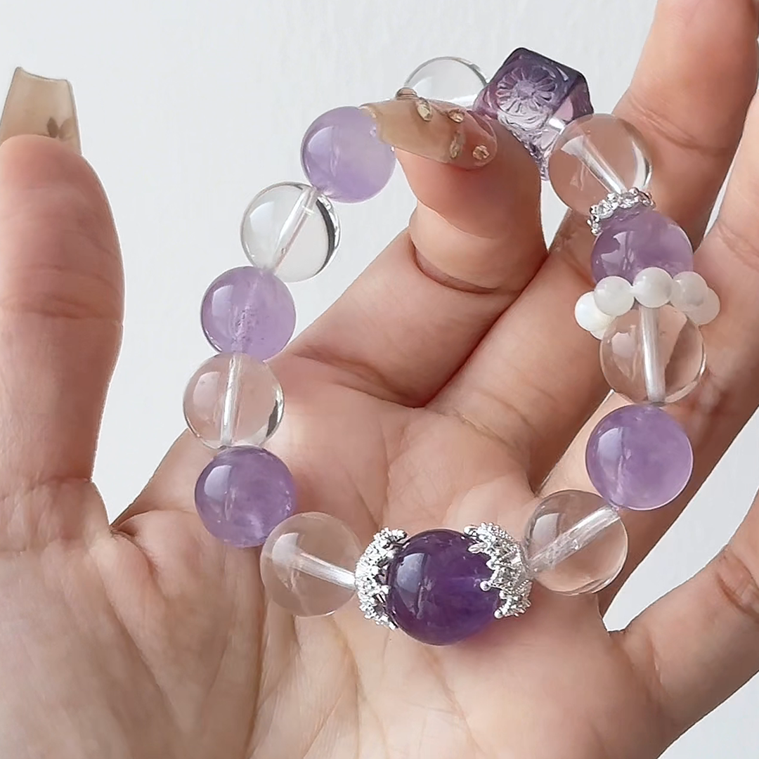 The Serenity Sorbet Bracelet | Lavender Amethyst & Clear Quartz | For Calm & Clarity