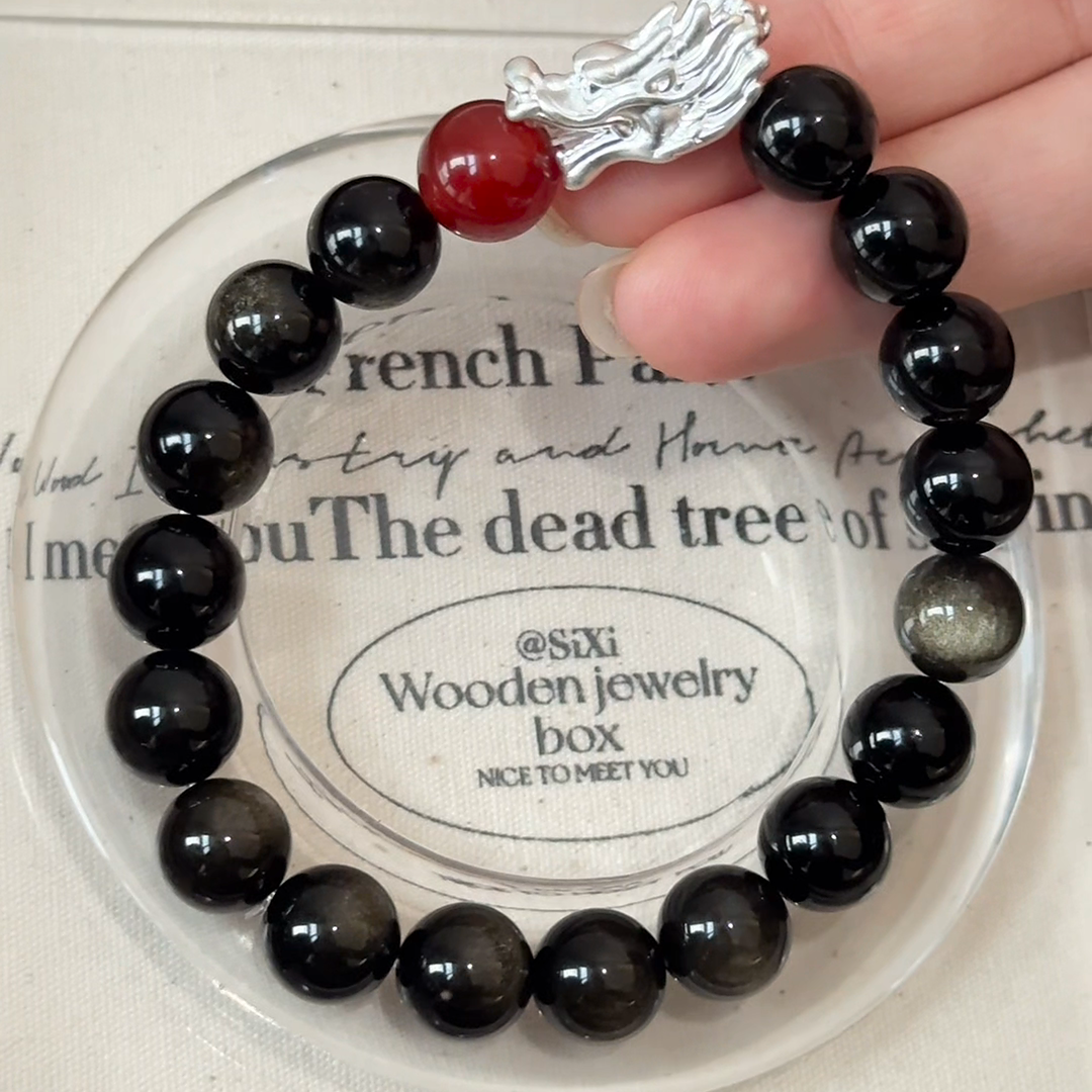 The Dragon's Ember Bracelet | Golden Obsidian & Red Agate | For Power & Protection