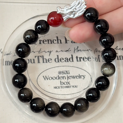 The Dragon's Ember Bracelet | Golden Obsidian & Red Agate | For Power & Protection