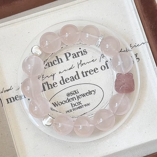 The Velvet Lion Bracelet | Rose Quartz & Strawberry Quartz | For Courageous Love