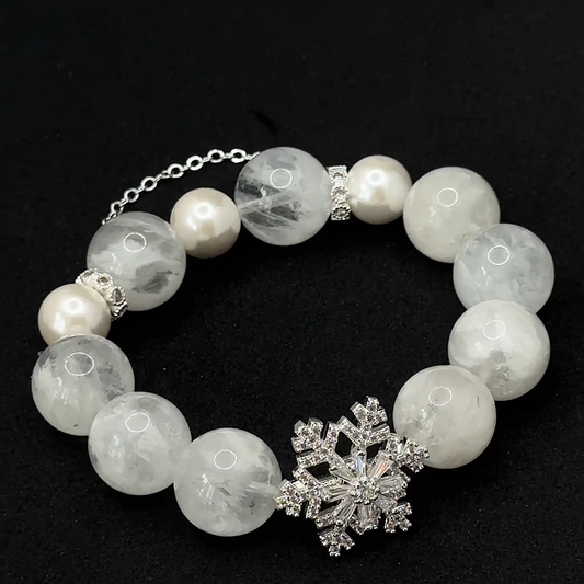 Snowflake Serenity Bracelet | White Phantom Quartz & Pearl | Clarity & Purity