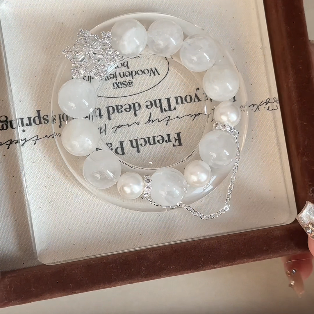 Snowflake Serenity Bracelet | White Phantom Quartz & Pearl | Clarity & Purity